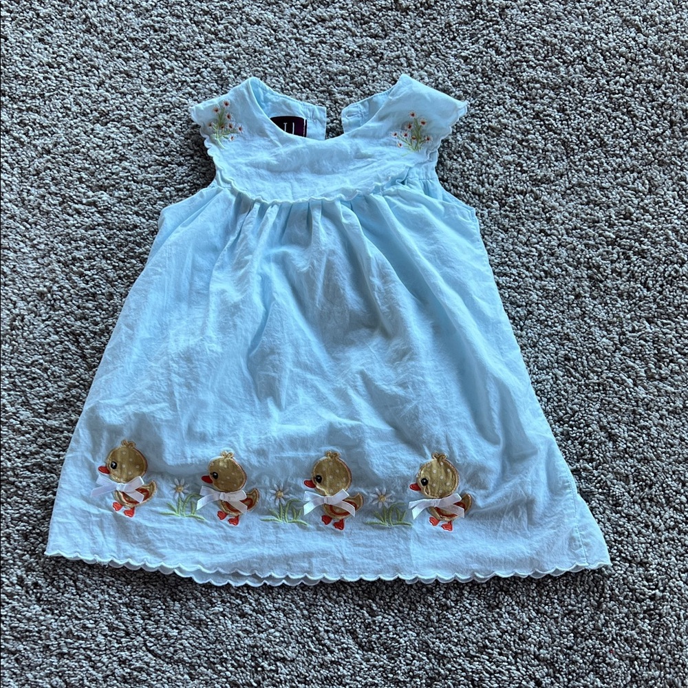 Light Blue Baby Chicken Embroidered Dress Easter, playtime Size 12-24